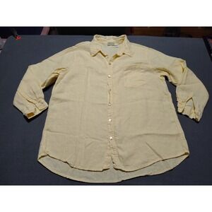 Chico's Design 100% Linen Shirt Ladies 3 Yellow Summer Classic Long Sleeve‎